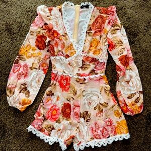 Women's Sleeve Playsuit Lace Trim Balloon